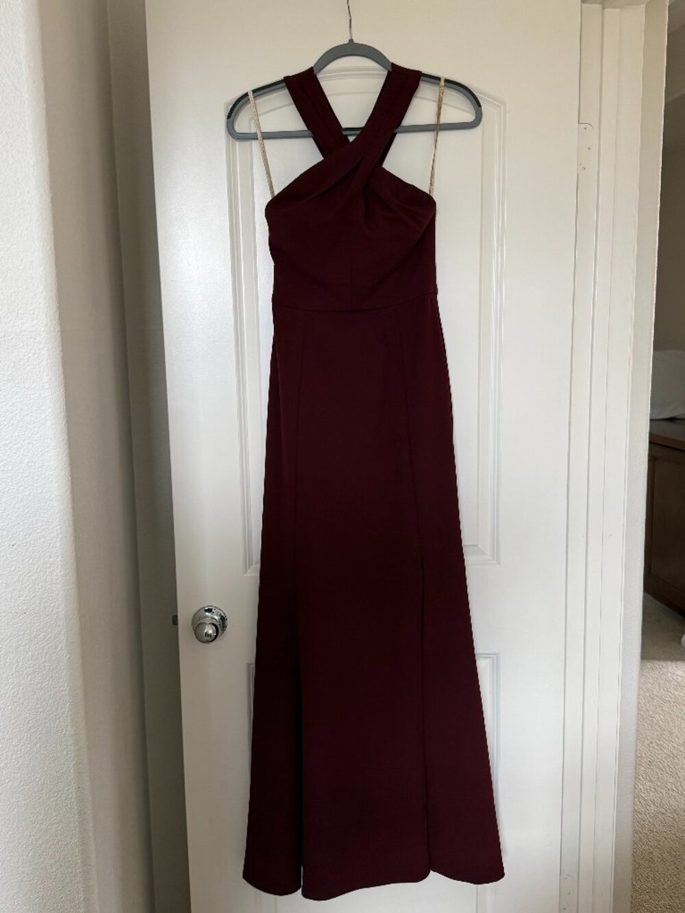 Jenny Yoo Elliya Halter Crepe Gown Burgundy Wine